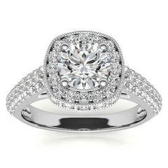 Antique Pave Halo Moissanite Engagement Ring