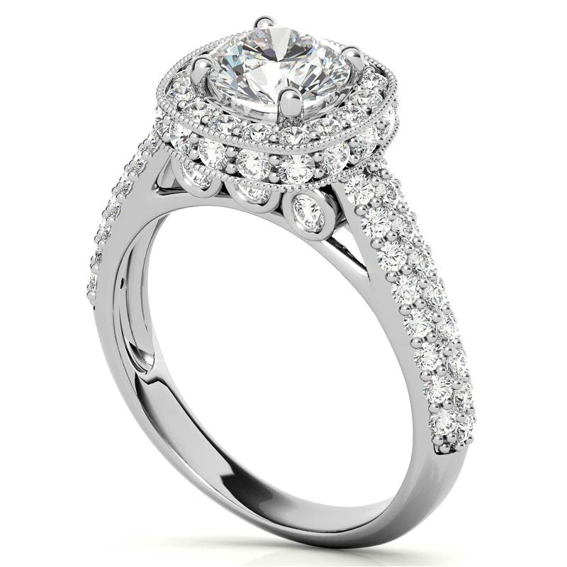 Antique Pave Halo Moissanite Engagement Ring