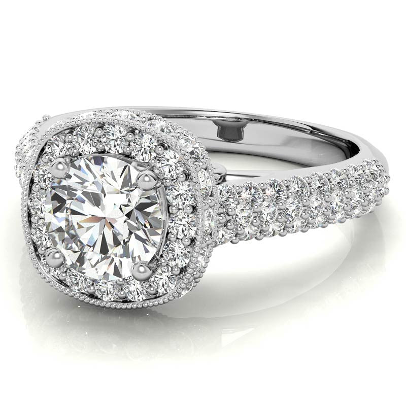 Antique Pave Halo Moissanite Engagement Ring