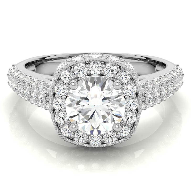 Antique Pave Halo Moissanite Engagement Ring