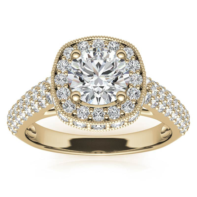 Antique Pave Halo Moissanite Engagement Ring