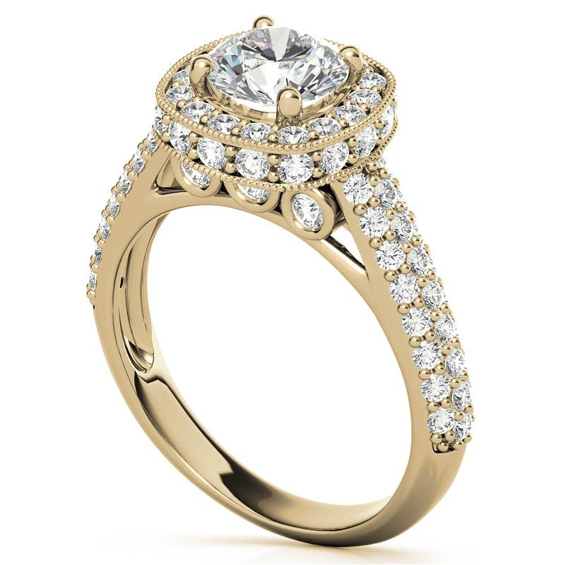Antique Pave Halo Moissanite Engagement Ring