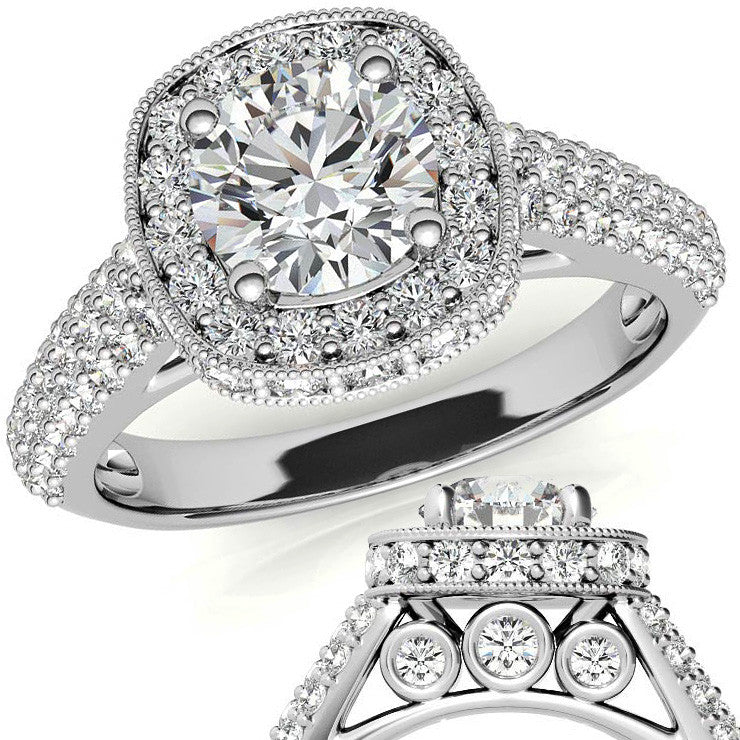 Antique Pave Halo Moissanite Engagement Ring