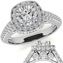 Antique Pave Halo Moissanite Engagement Ring