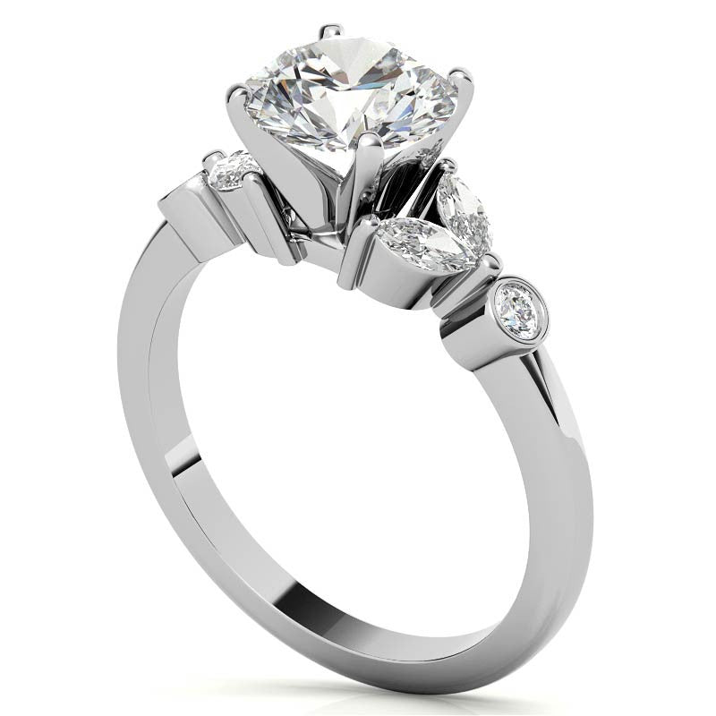 Round & Marquise Moissanite Engagement Ring