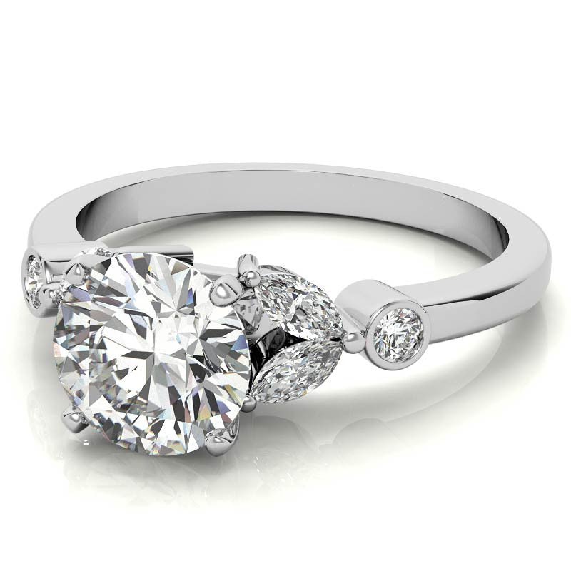Round & Marquise Moissanite Engagement Ring