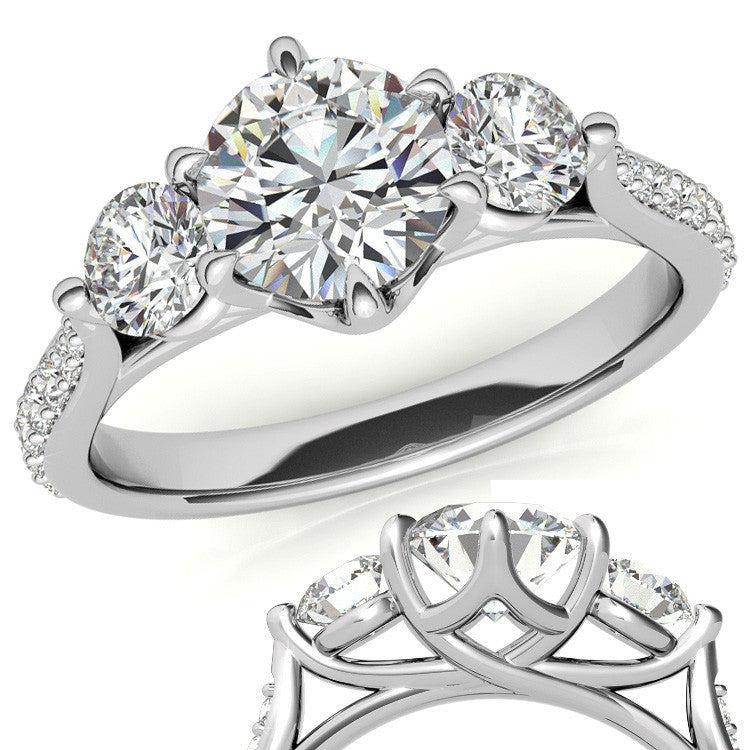 6-Prong Trellis Three-Stone Moissanite Engagement Ring