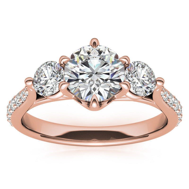 6-Prong Trellis Three-Stone Moissanite Engagement Ring