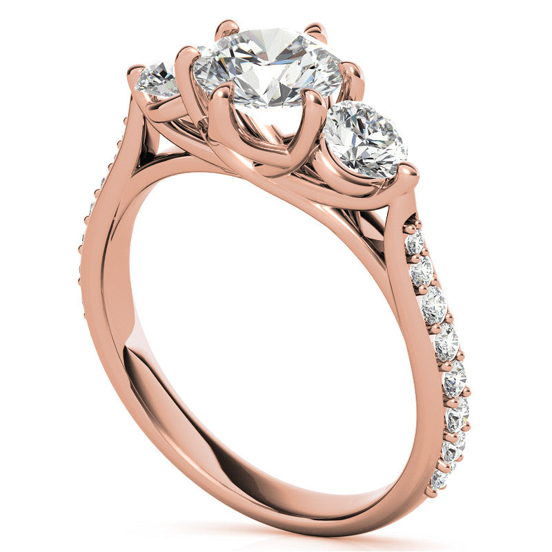 6-Prong Trellis Three-Stone Moissanite Engagement Ring