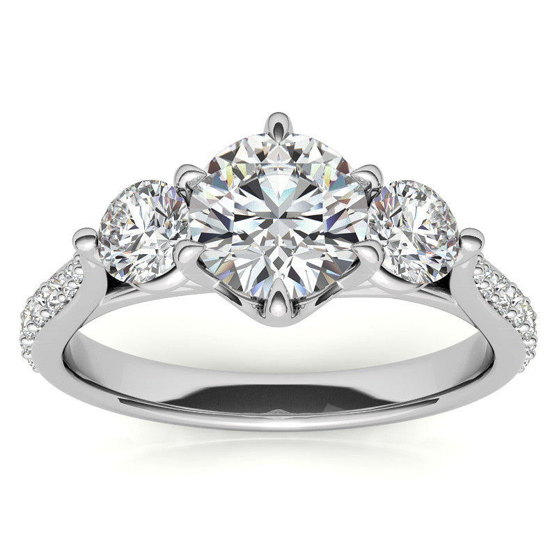 6-Prong Trellis Three-Stone Moissanite Engagement Ring