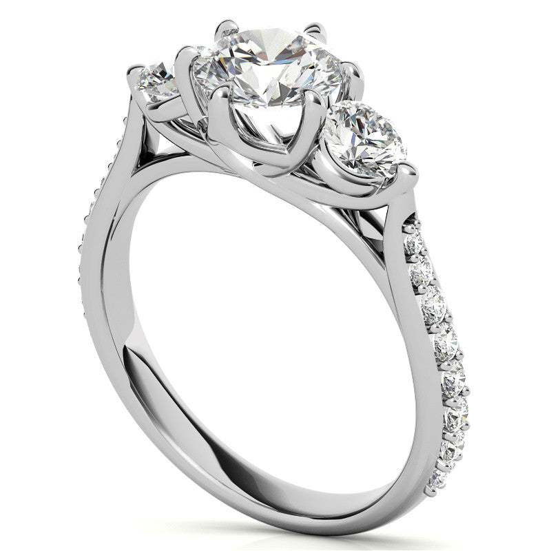 6-Prong Trellis Three-Stone Moissanite Engagement Ring