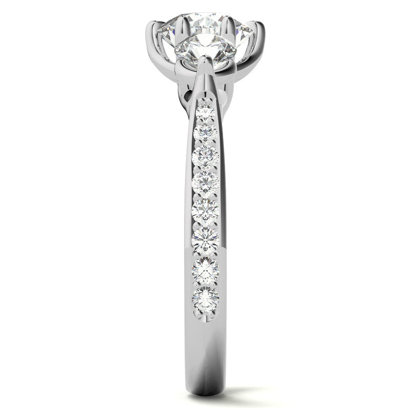 6-Prong Trellis Three-Stone Moissanite Engagement Ring