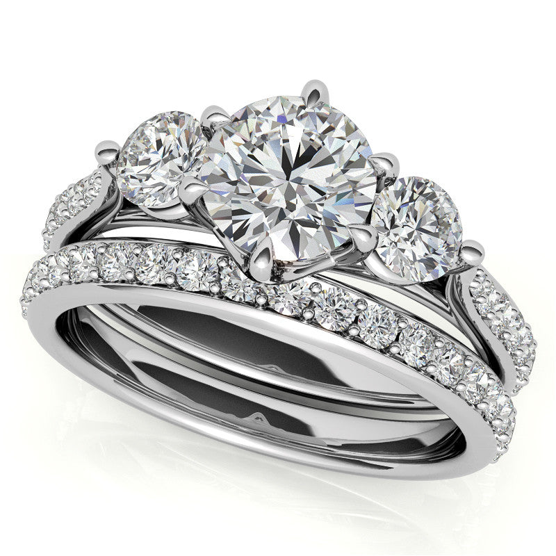 6-Prong Trellis Three-Stone Moissanite Engagement Ring