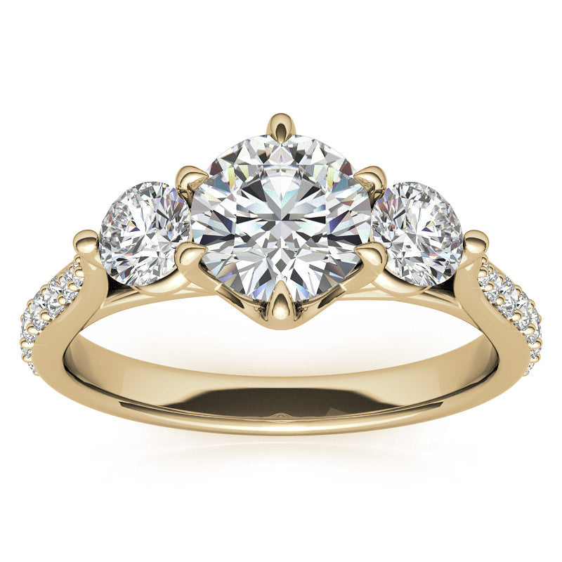 6-Prong Trellis Three-Stone Moissanite Engagement Ring