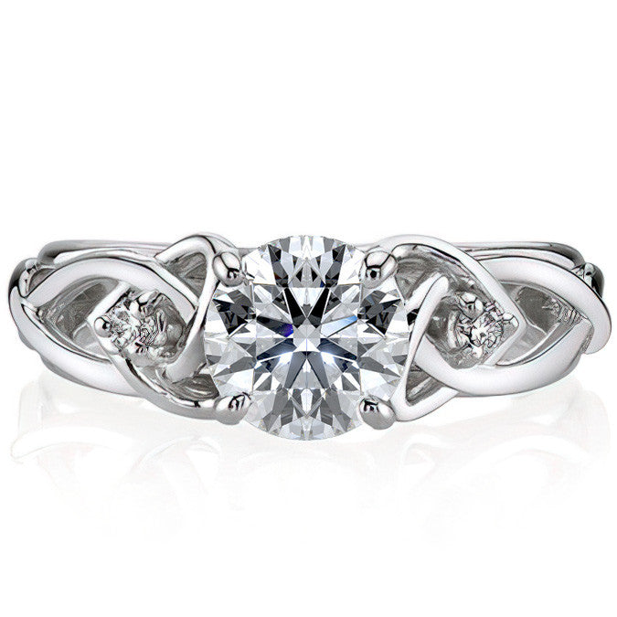 Heart Design Round Brilliant Moissanite Engagement Ring
