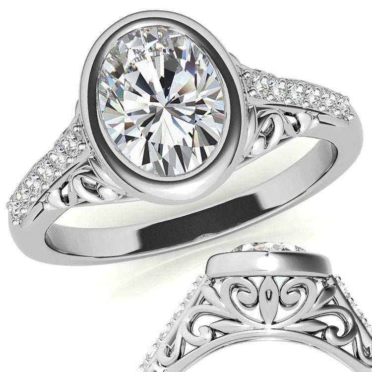 Oval Moissanite Bezel Set Engagement Ring