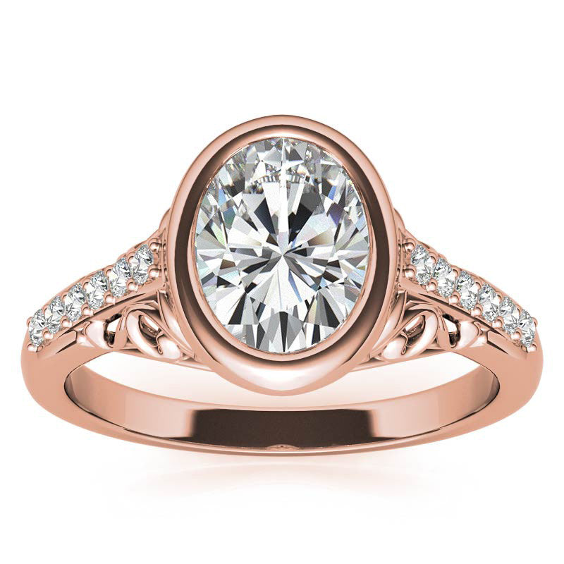 Oval Moissanite Bezel Set Engagement Ring