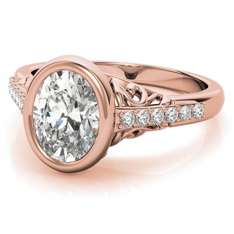 Oval Moissanite Bezel Set Engagement Ring