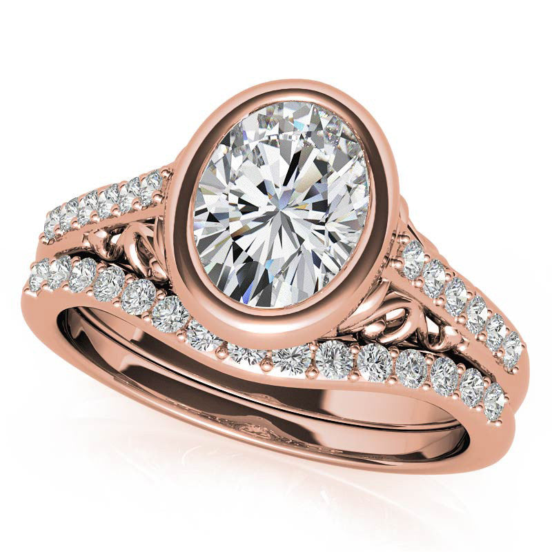 Oval Moissanite Bezel Set Engagement Ring