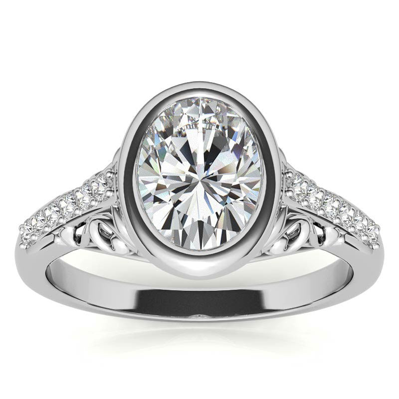 Oval Moissanite Bezel Set Engagement Ring