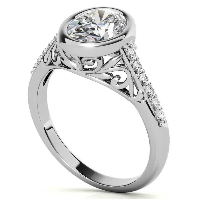 Oval Moissanite Bezel Set Engagement Ring
