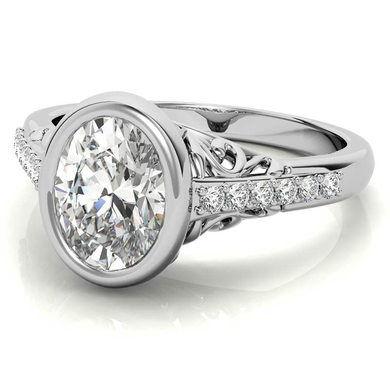 Oval Moissanite Bezel Set Engagement Ring