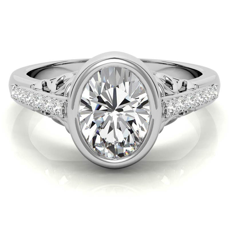 Oval Moissanite Bezel Set Engagement Ring