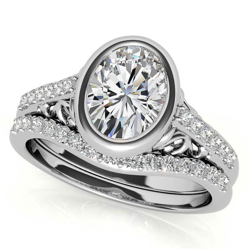 Oval Moissanite Bezel Set Engagement Ring