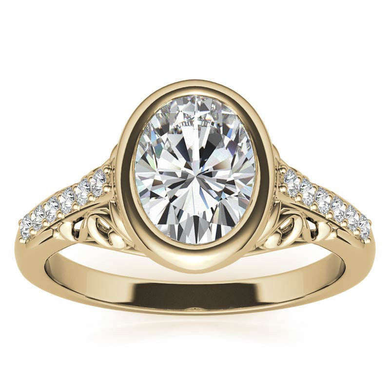 Oval Moissanite Bezel Set Engagement Ring