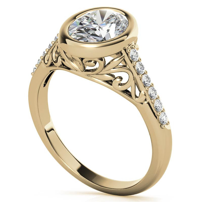Oval Moissanite Bezel Set Engagement Ring