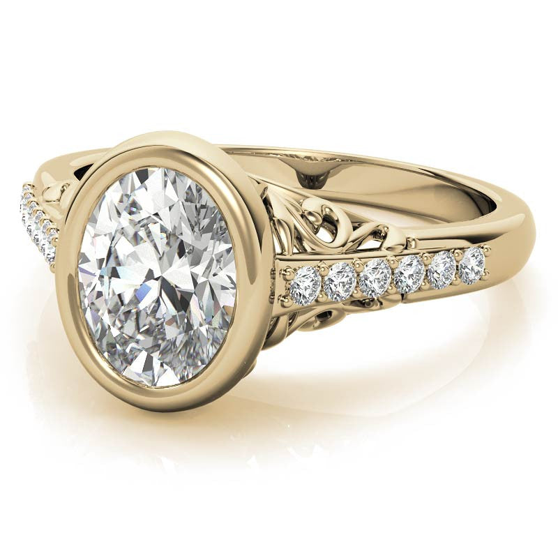 Oval Moissanite Bezel Set Engagement Ring