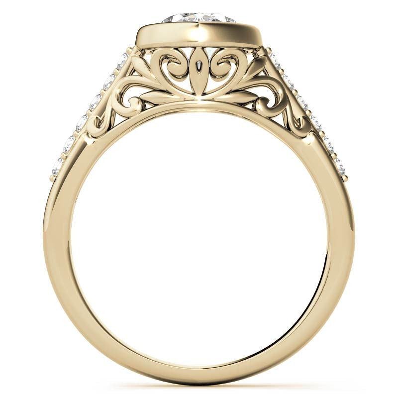 Oval Moissanite Bezel Set Engagement Ring