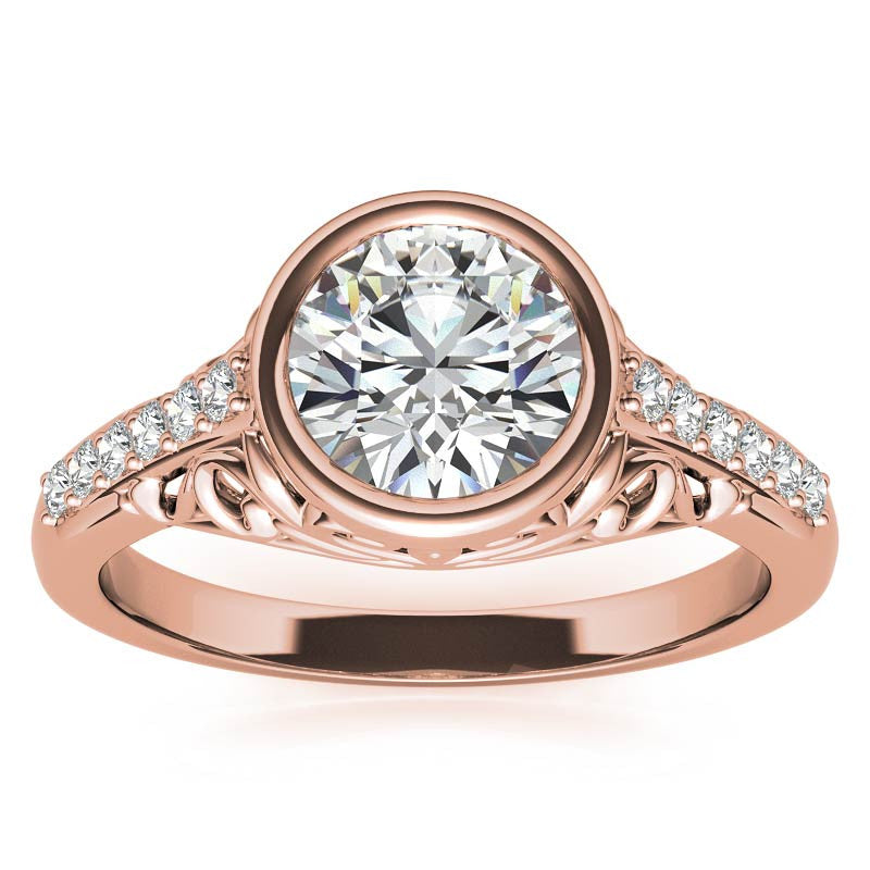 Round Brilliant Moissanite Bezel Set Engagement Ring
