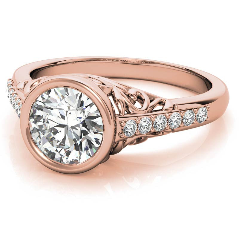 Round Brilliant Moissanite Bezel Set Engagement Ring