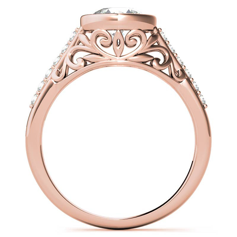 Round Brilliant Moissanite Bezel Set Engagement Ring