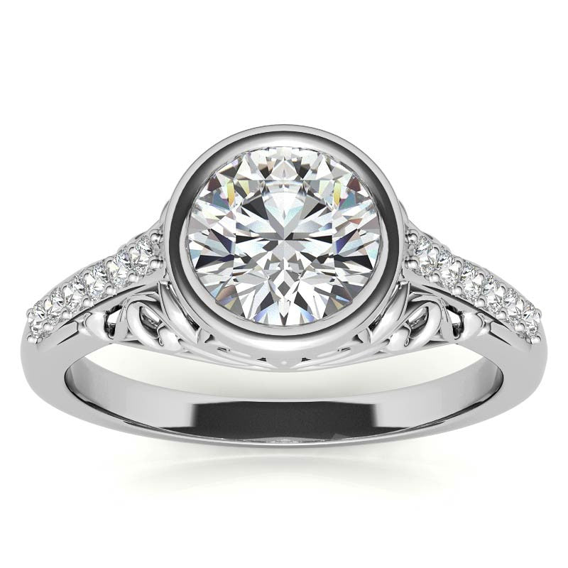 Round Brilliant Moissanite Bezel Set Engagement Ring