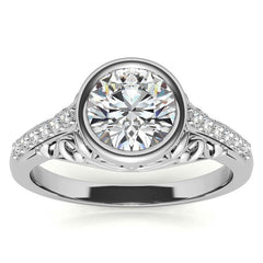 Round Brilliant Moissanite Bezel Set Engagement Ring