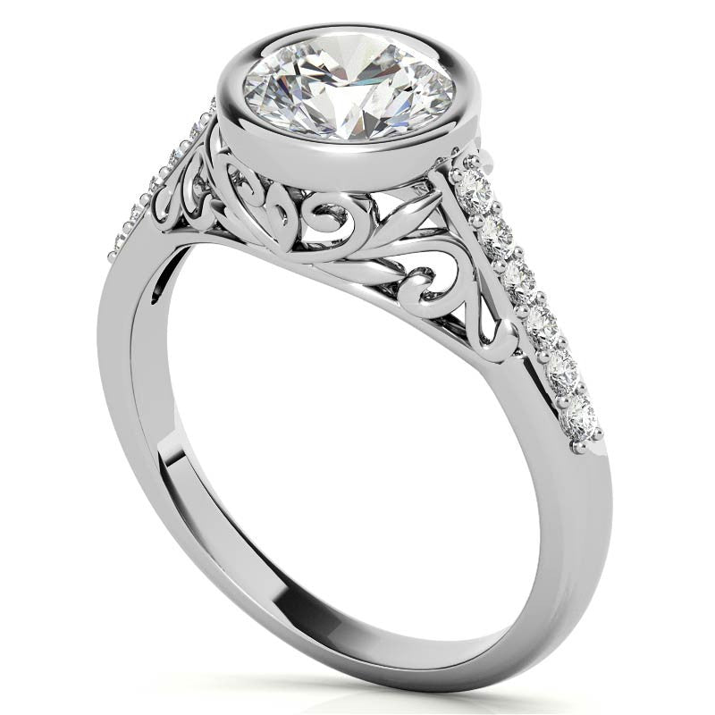 Round Brilliant Moissanite Bezel Set Engagement Ring