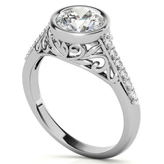 Round Brilliant Moissanite Bezel Set Engagement Ring