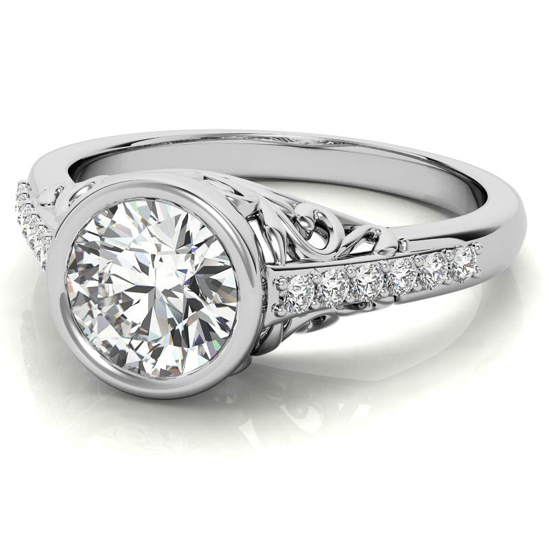 Round Brilliant Moissanite Bezel Set Engagement Ring