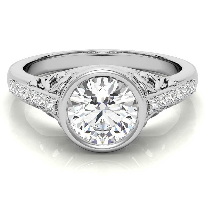 Round Brilliant Moissanite Bezel Set Engagement Ring