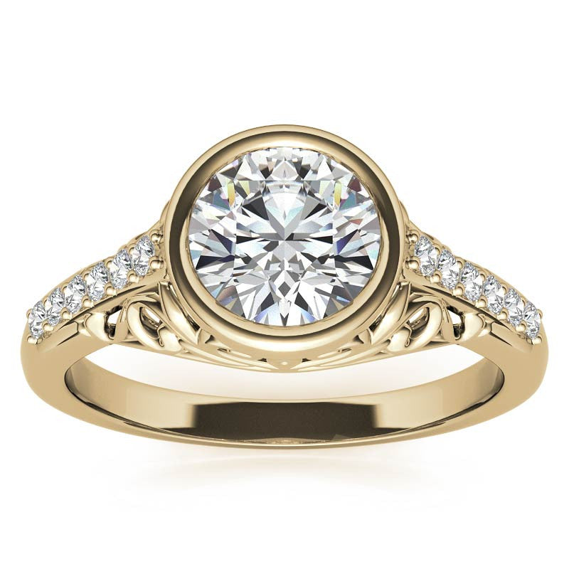 Round Brilliant Moissanite Bezel Set Engagement Ring