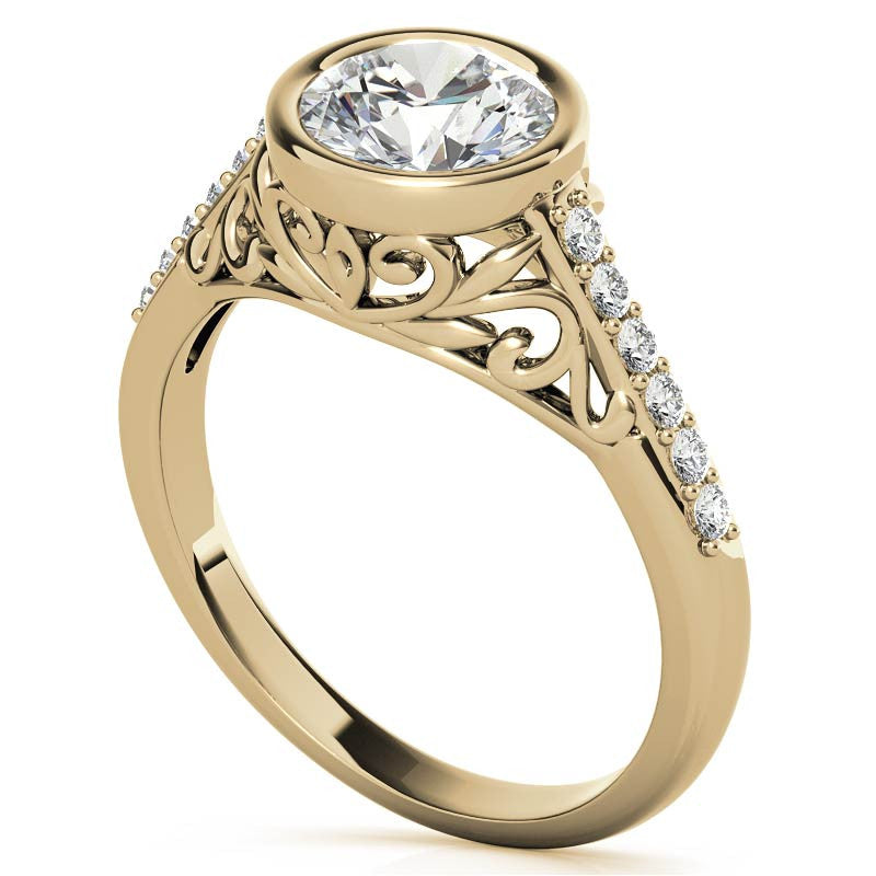 Round Brilliant Moissanite Bezel Set Engagement Ring