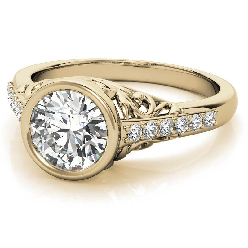 Round Brilliant Moissanite Bezel Set Engagement Ring