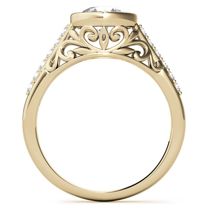 Round Brilliant Moissanite Bezel Set Engagement Ring