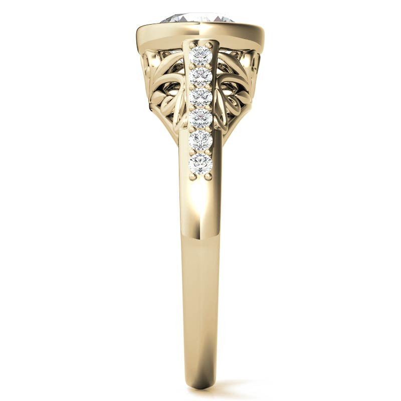 Round Brilliant Moissanite Bezel Set Engagement Ring