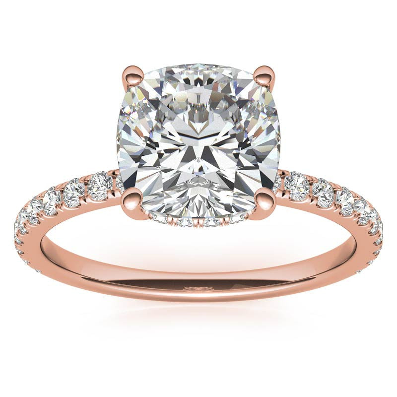 Cushion Moissanite Engagement Ring with Pave Accented Basket