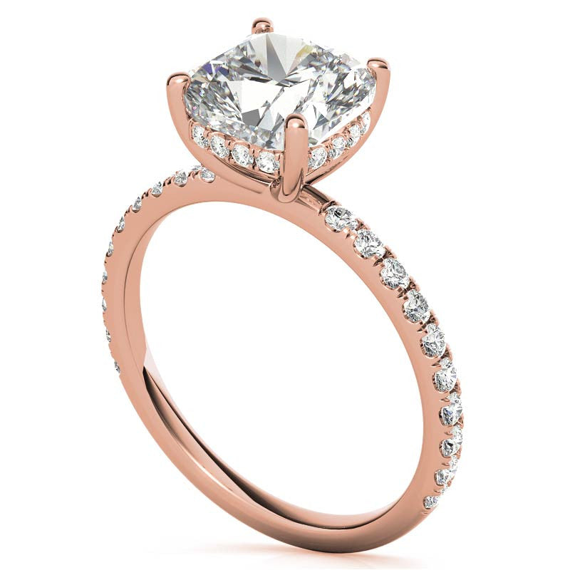 Cushion Moissanite Engagement Ring with Pave Accented Basket