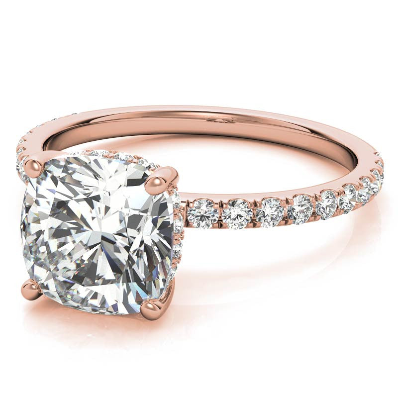 Cushion Moissanite Engagement Ring with Pave Accented Basket