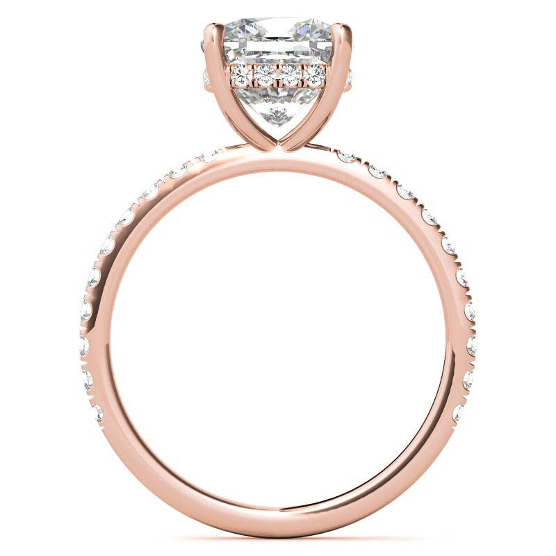 Cushion Moissanite Engagement Ring with Pave Accented Basket